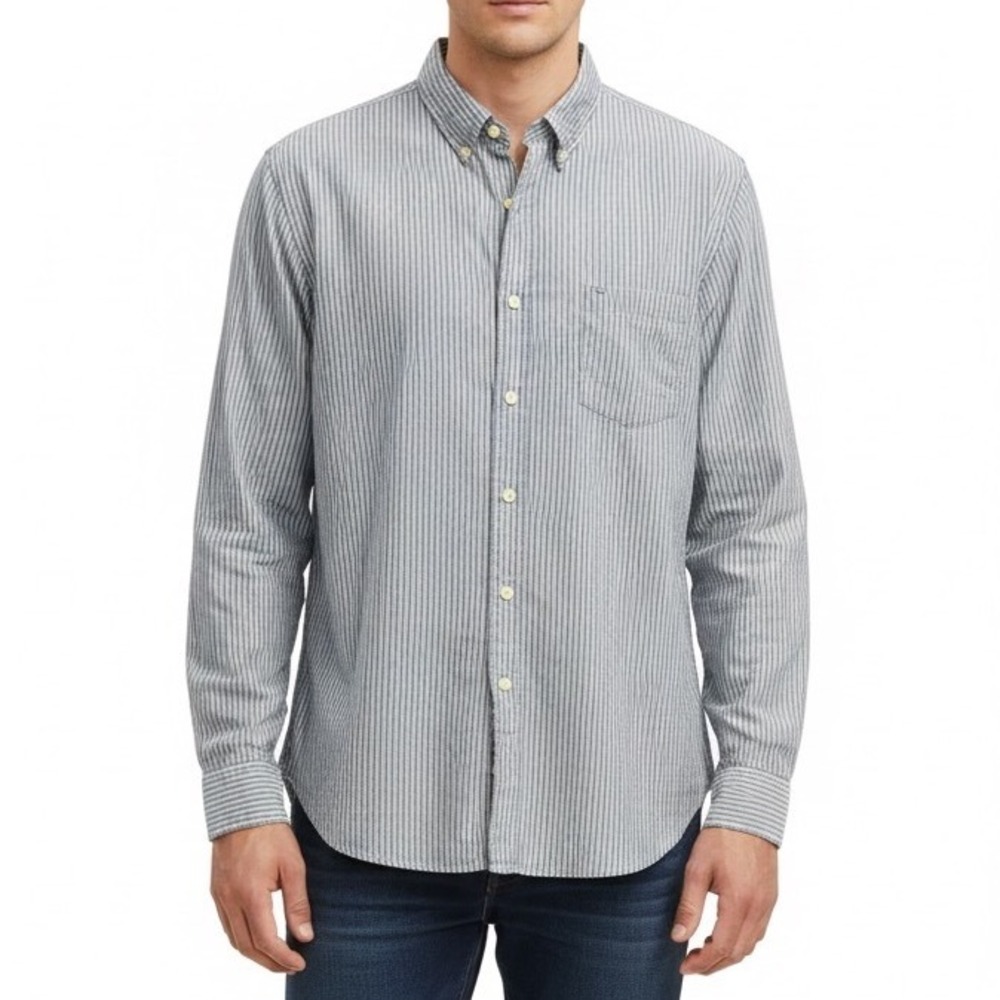 J. Crew Shirtings NWT Washed Casual Blue Green Striped Button Down Shirt XL